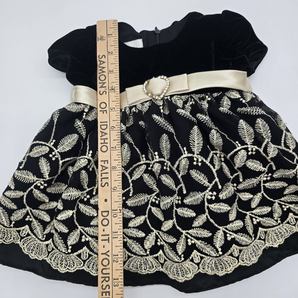 Cinderella Baby Dress Black Velvet Gold Lace Trim Party Holiday Size 9M - Picture 7 of 7
